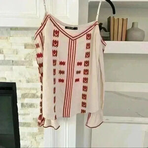 Love Sam Cream Embroidered Cold Shoulder Boho Top Size S